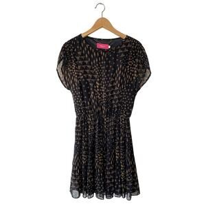 Anthropologie Pinky Otto Blackโ Brown Eclectic Print Pleated Dress Medium Sheer